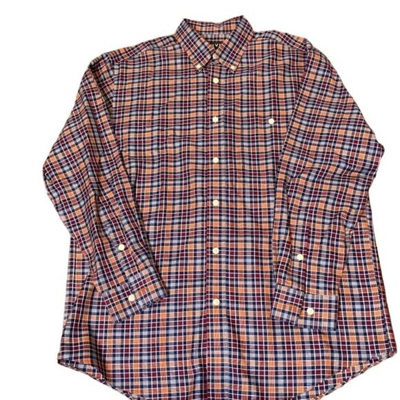 Orvis Button Down Plaid Checked Shirt Wrinkle Free Orange Navy Red Size Large - Picture 1 of 9